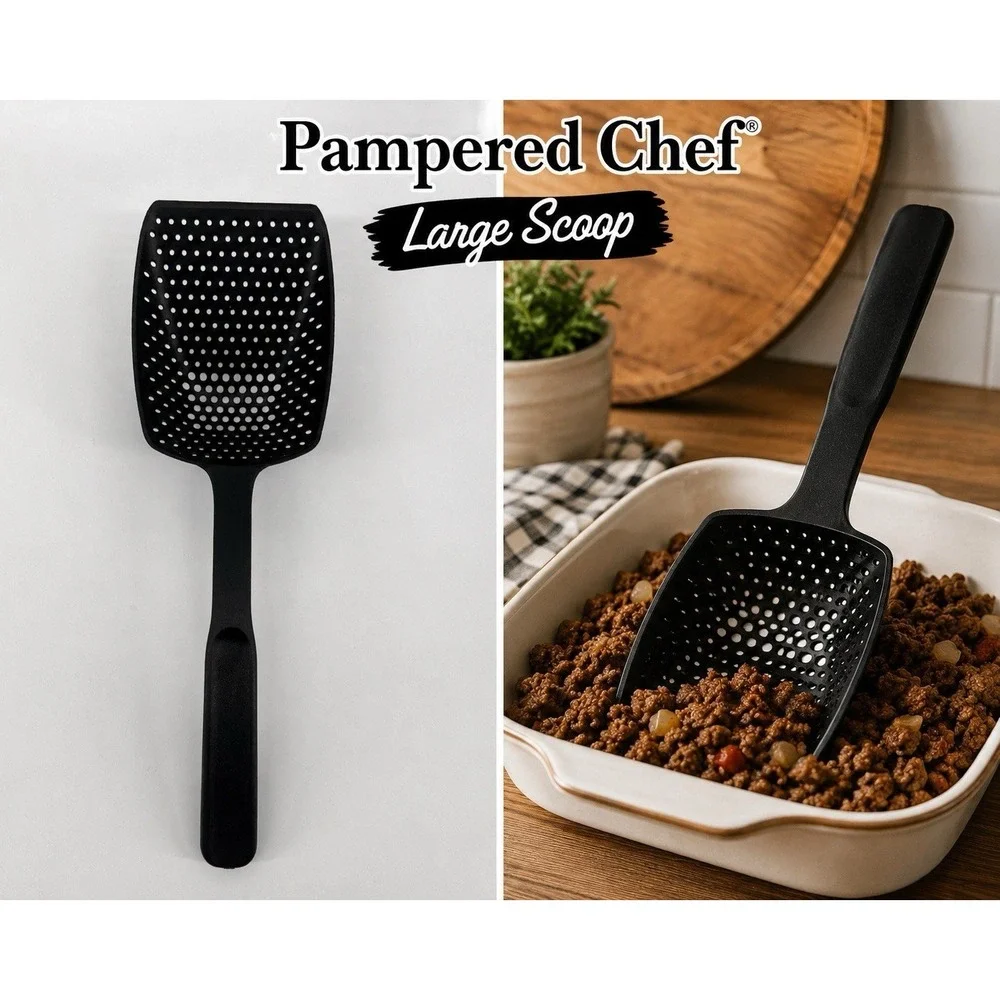 Pampered Chef Large Scoop Veggie Colander Strainer Black Kitchen Pasta Drainer
